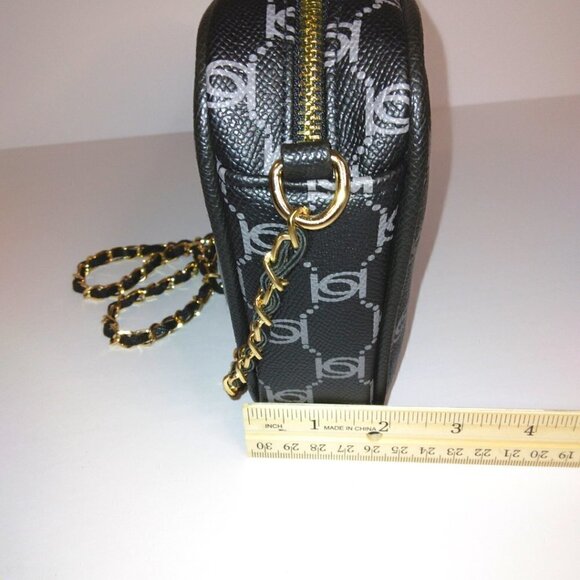 BEBE BLACK & GRAY GOLD MONOGRAM LEATHER CAMERA BAG CROSSBODY PURSE - NWT - Picture 10 of 12